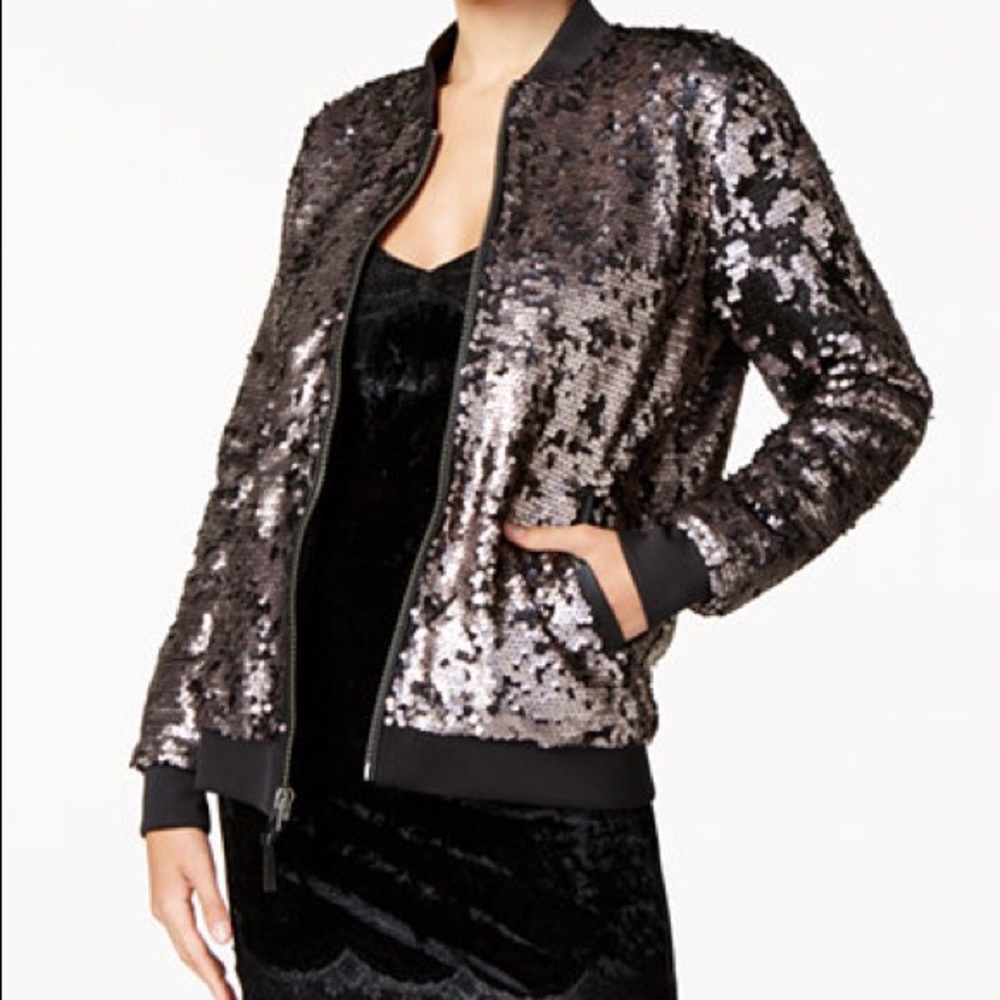 GUESS Delilah Sequin Bomber Jacket
